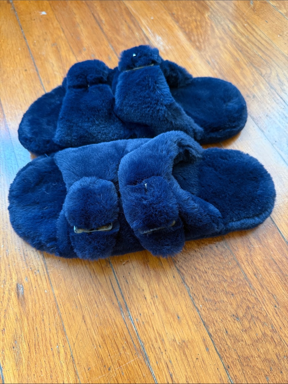 Loft Navy Blue Faux Fur Memory Foam Sandals Slipper Size 7-8